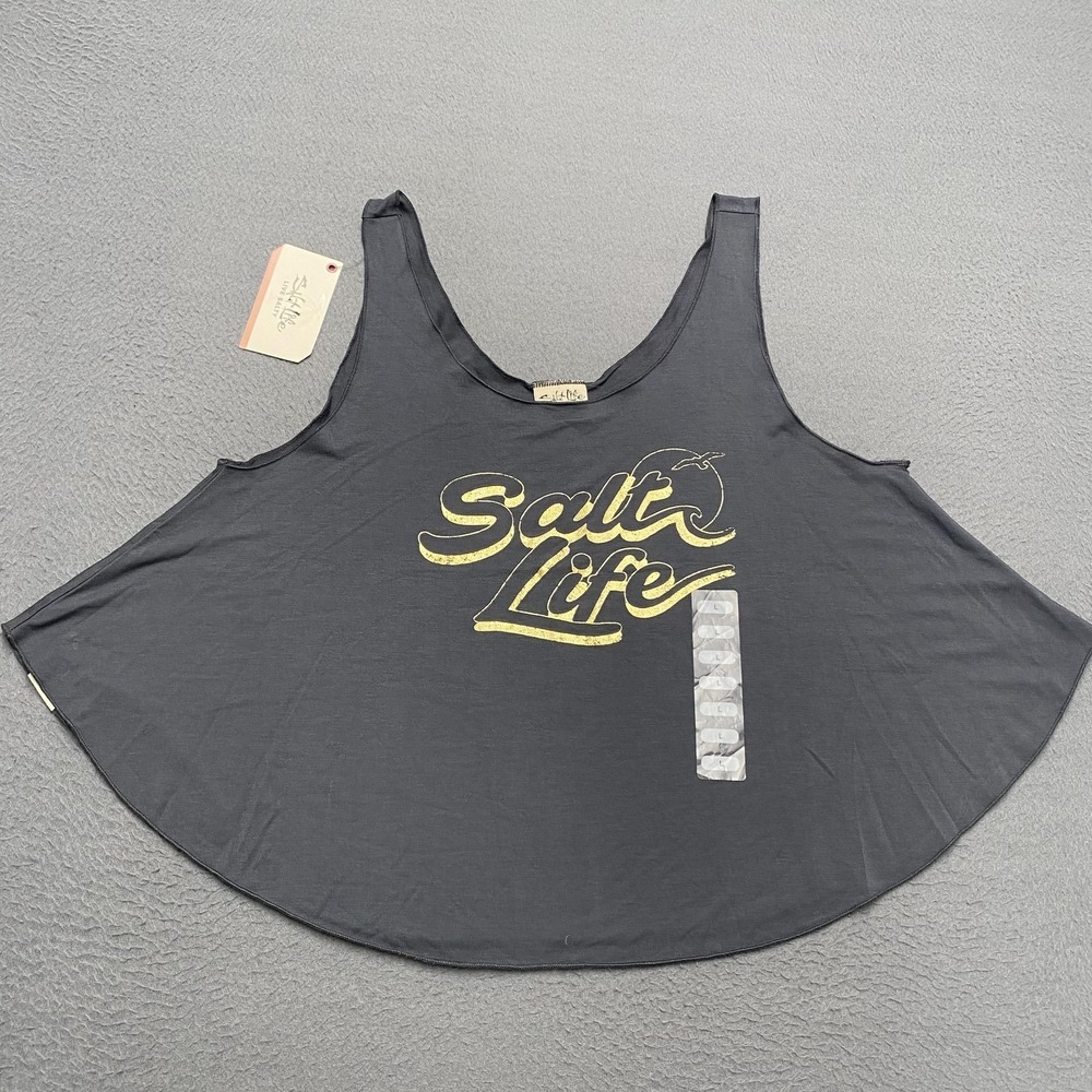 Salt Life Tank Top Womens Large Black Scoop Neck Graphic Logo Relaxed Fit Beach